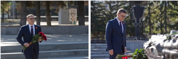 Челябинский губернатор Алексей Текслер возлагает цветы к Вечному Огню