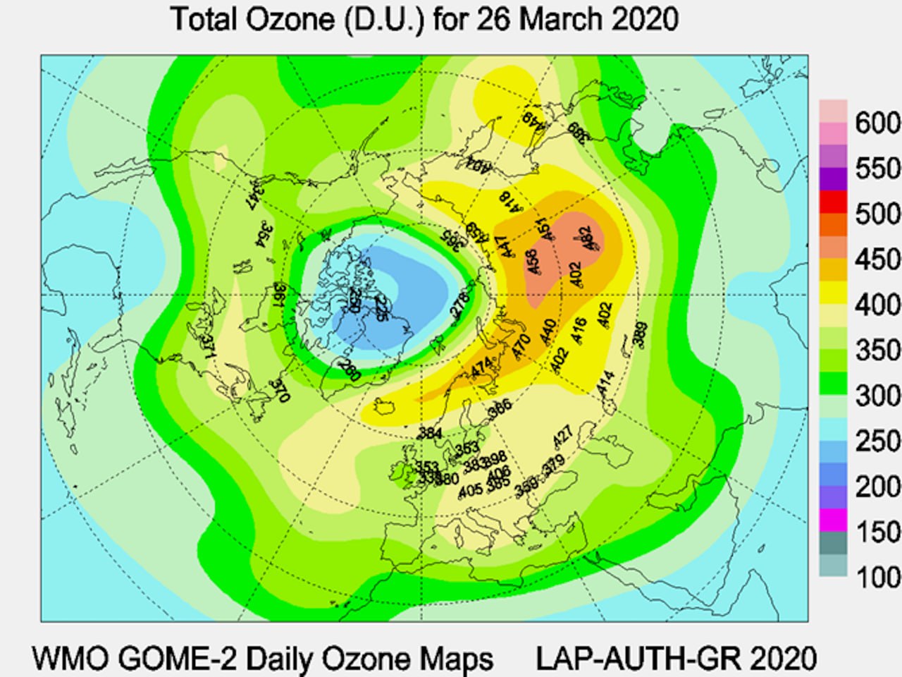 Рис.•4. Карта ОСО в Северном полушарии 26•марта 2020 года