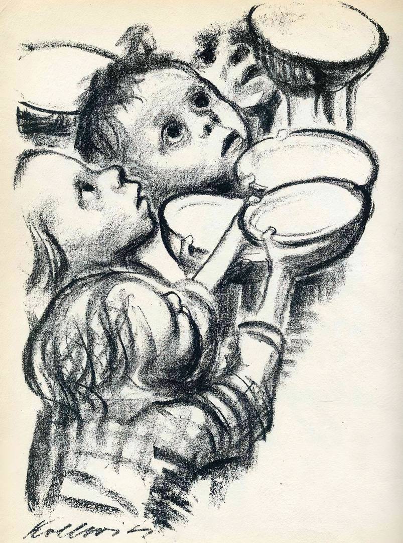 Кете Кольвиц. Голодные немецкие дети. 1924