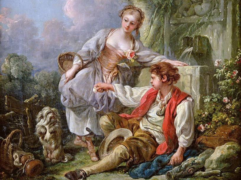 Франсуа Буше. Дрессировка собачки (фрагмент). 1768