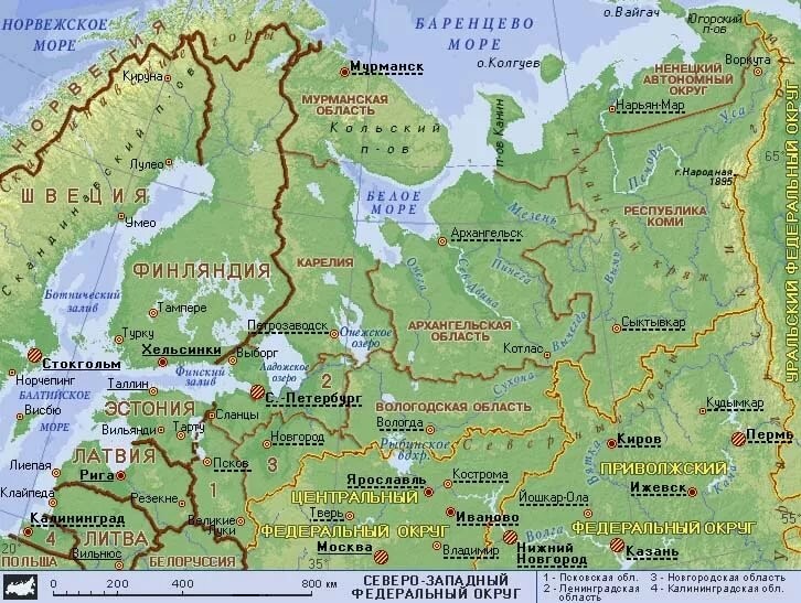 Карта Северо-Западного федерального округа России