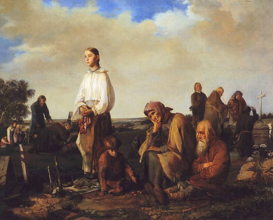 Алексей Корзухин. Поминки на деревенском кладбище. 1865