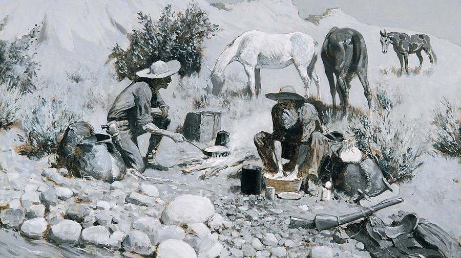 Фредерик Ремингтон. Разведчики пекут хлебные лепёшки (фрагмент). 1893