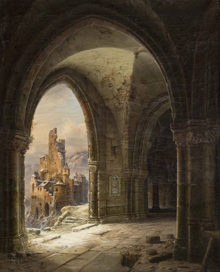 Вильгельм Стюервальдт. Вид на заснеженные руины. XIX век