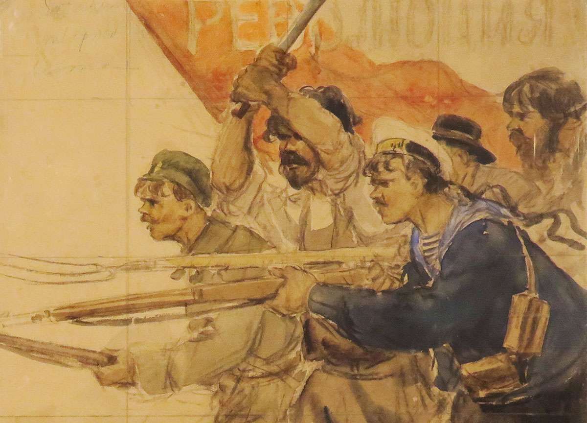 И.А.Владимиров. Фрагмент эскиза «Рабочий, солдат и матрос». 1918