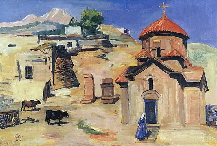 Мартирос Сарьян. Аштарак. Церковь VII века Кармравор. 1956