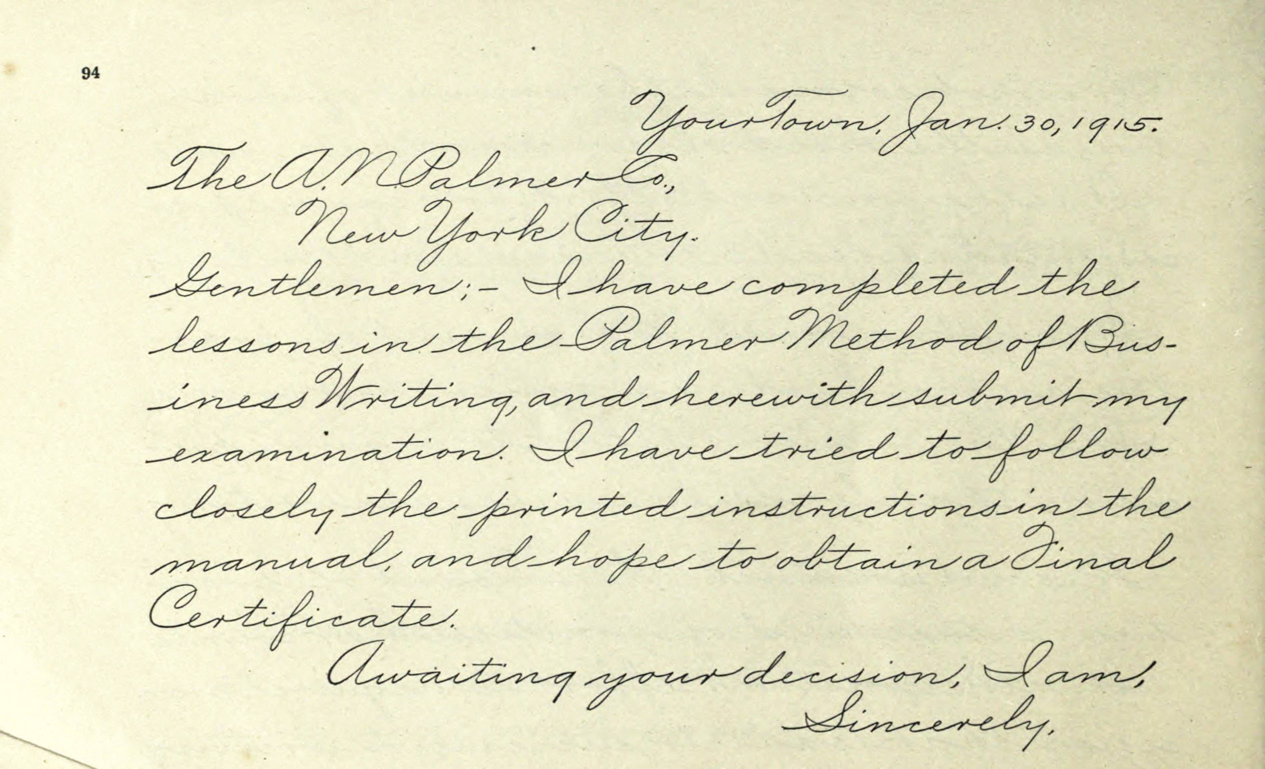 Метод делового письма Палмера, 1901 год.