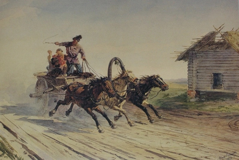 Петр Соколов. На тройке. 1866