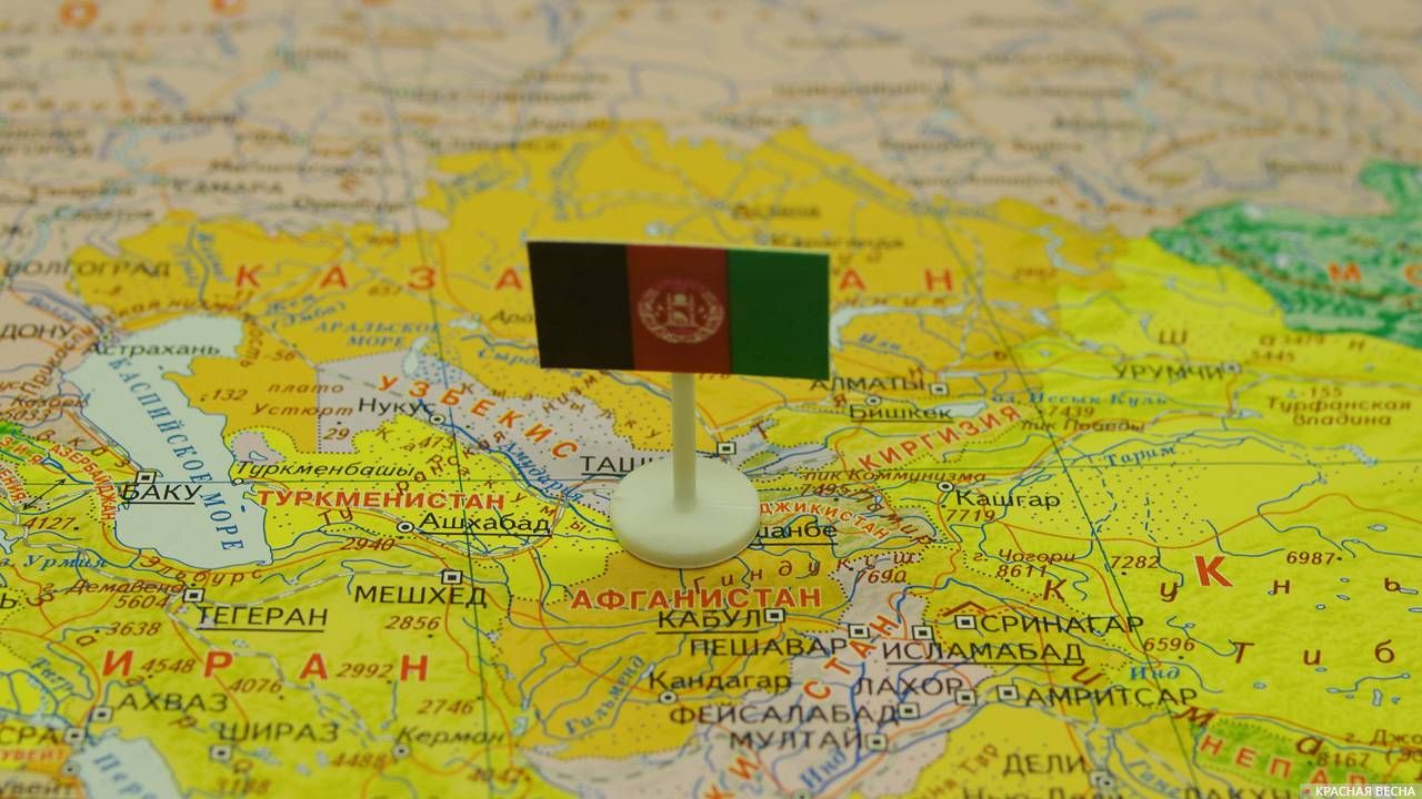 Афганистан с флагом на карте мира
