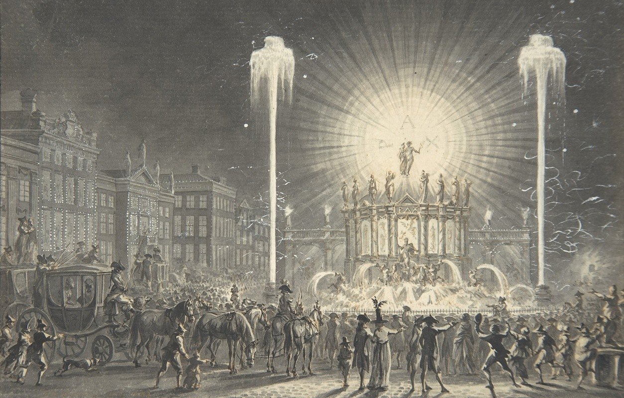 Дирк Лангендийк. Фейерверки на городской площади. 1796