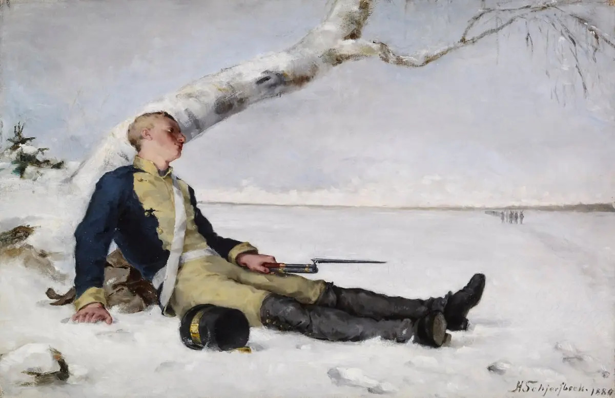 Хелена София Шерфбек. Раненый солдат на снегу. 1880