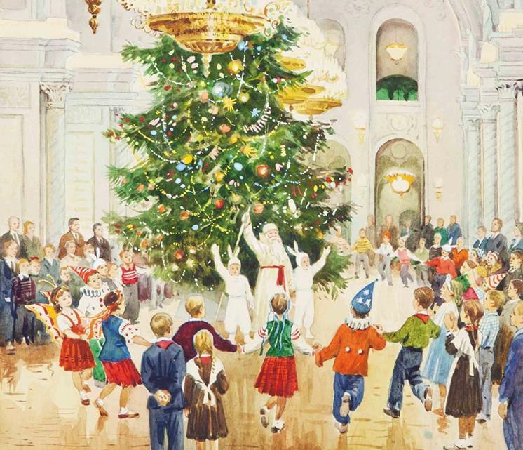 И.Тихий. Для тебя и твоих друзей ежегодно сияет ярким светом елка в Кремле. Фрагмент.1956