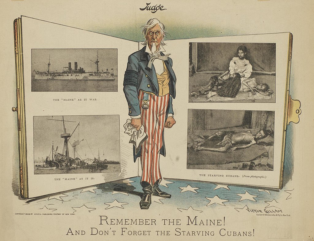 Американский плакат «Помни Мэн! И не забудь голодающих кубинцев!». 1898
