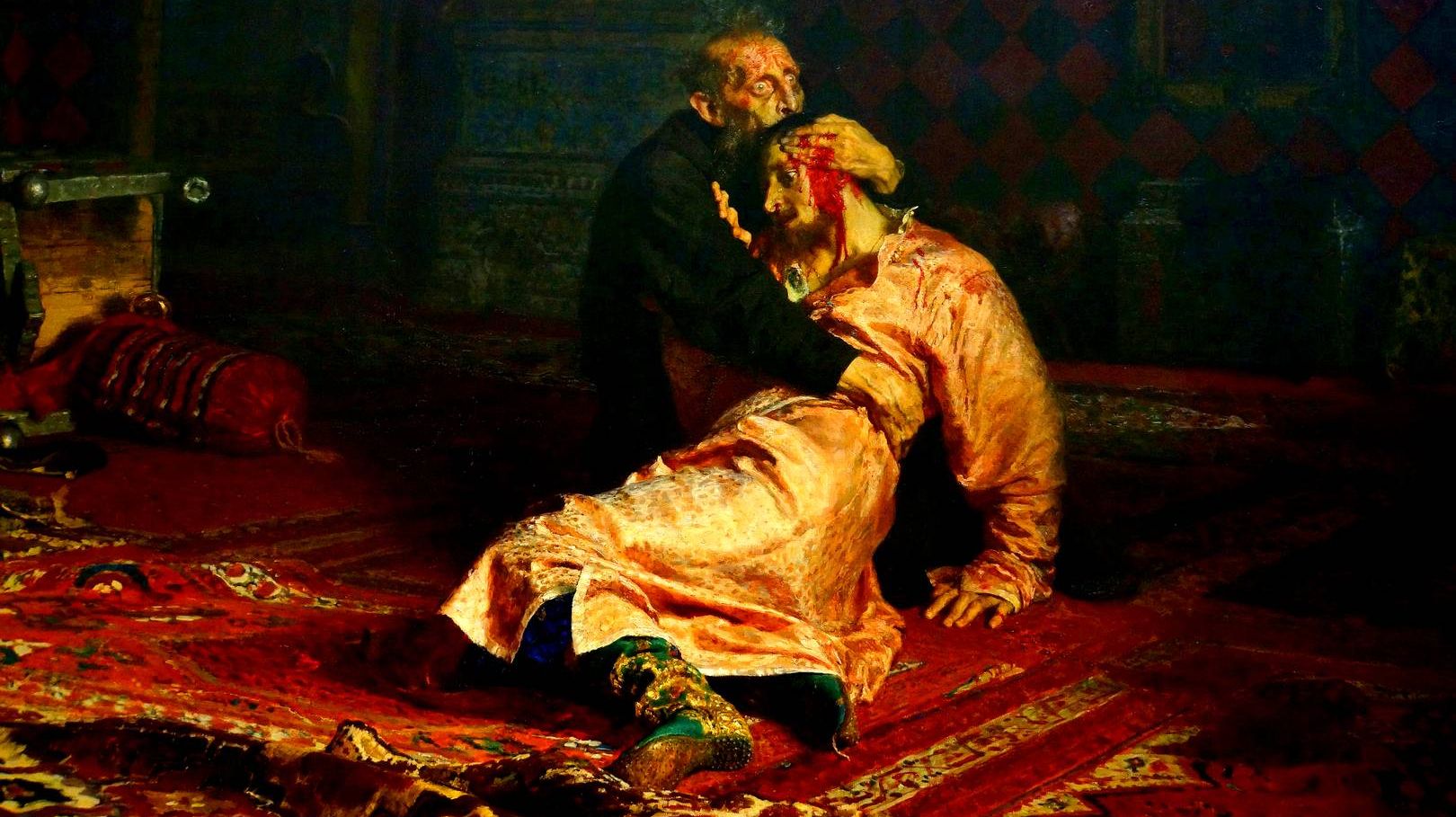фрагмент Репин Илья. Иван Грозный и сын его Иван 16 ноября 1581 года. 1885