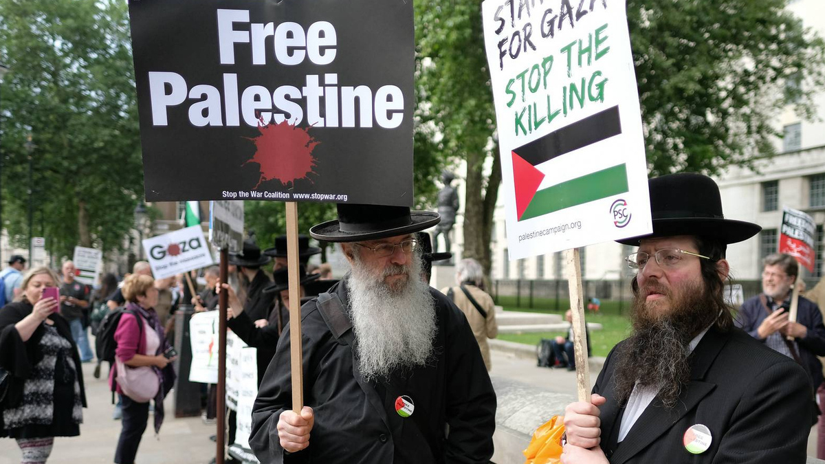 Ортодоксальные евреи на акции в поддержку Палестины в Лондоне, 2018 год