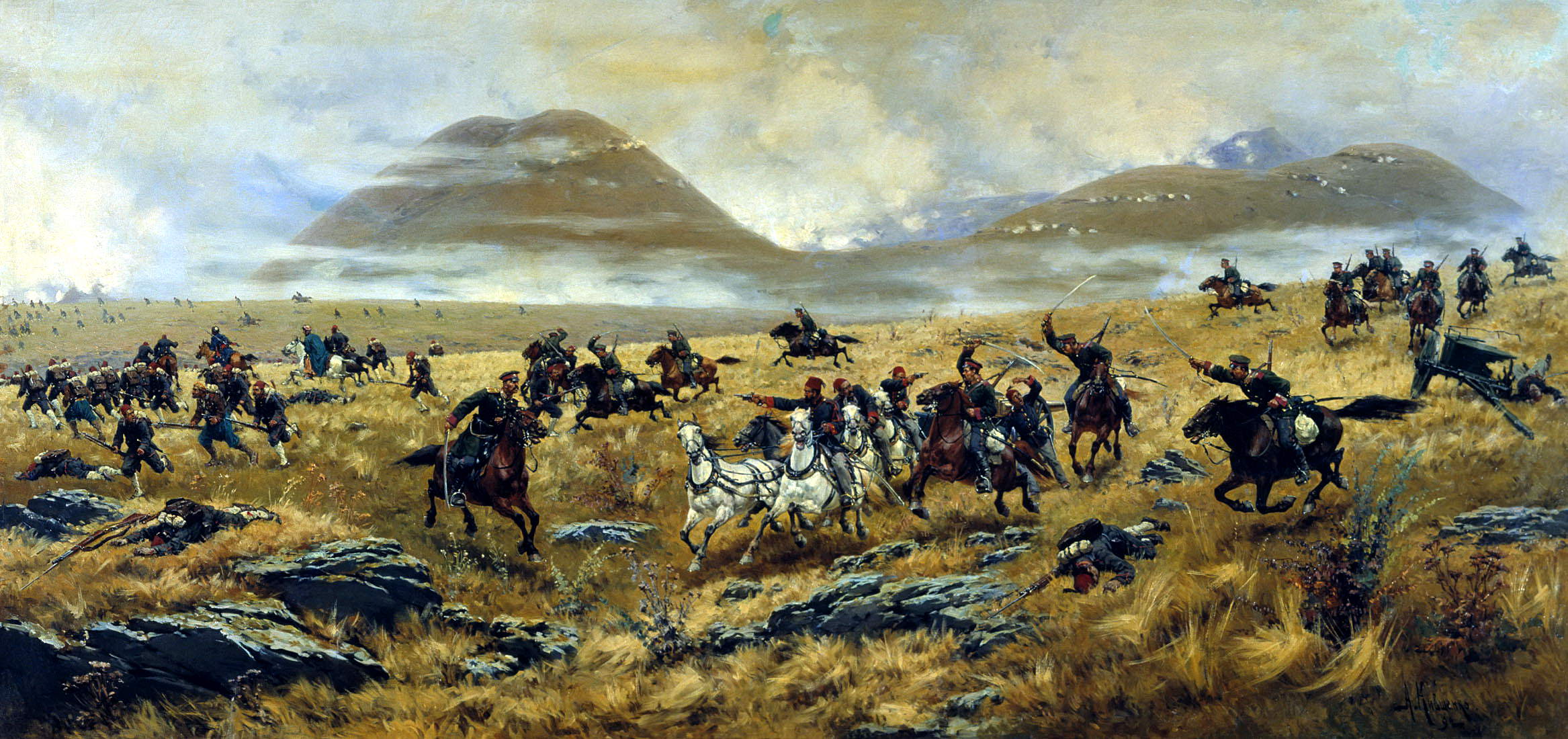 Алексей Кившенко. Нижегородские драгуны, преследующие турок по дороге к Карсу во время Аладжинского сражения 3 октября 1877 года