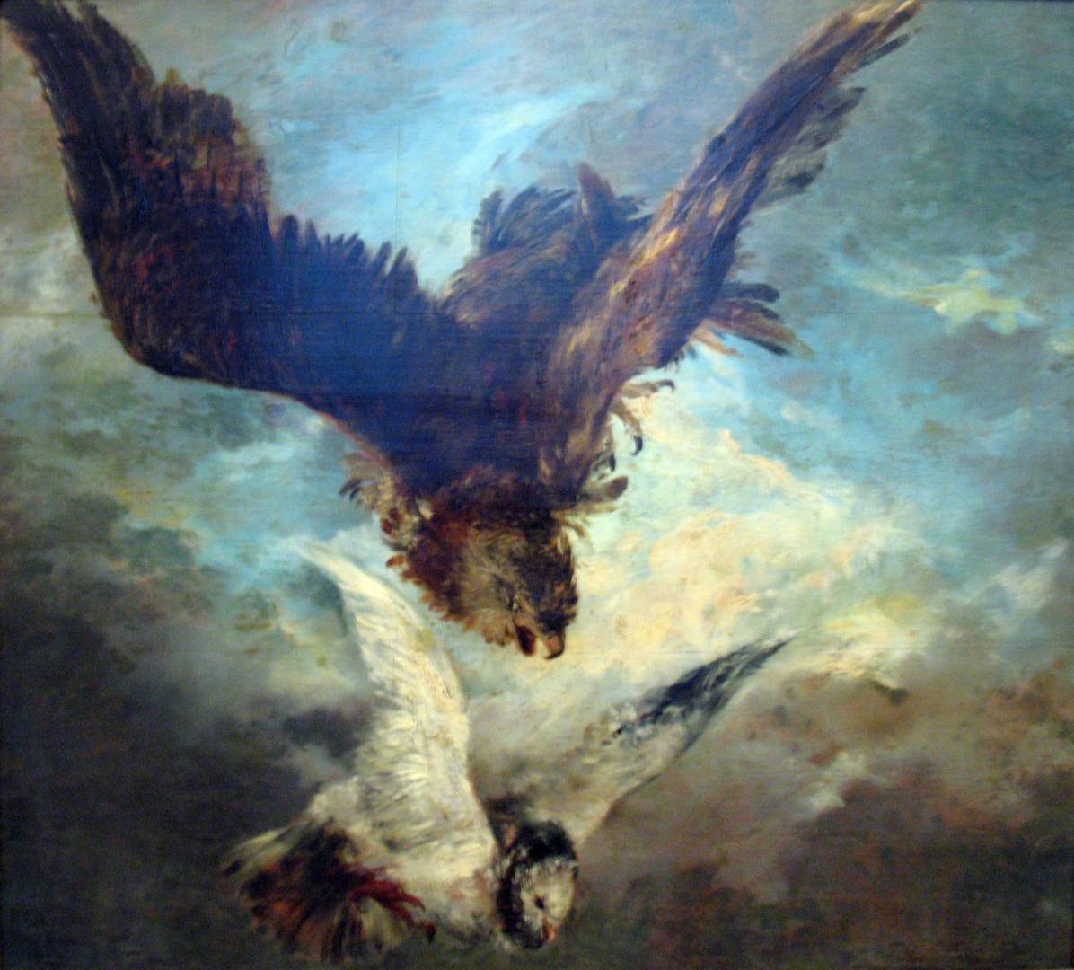 Адольф фон Менцель. Сокол, атакующий голубя. 1844