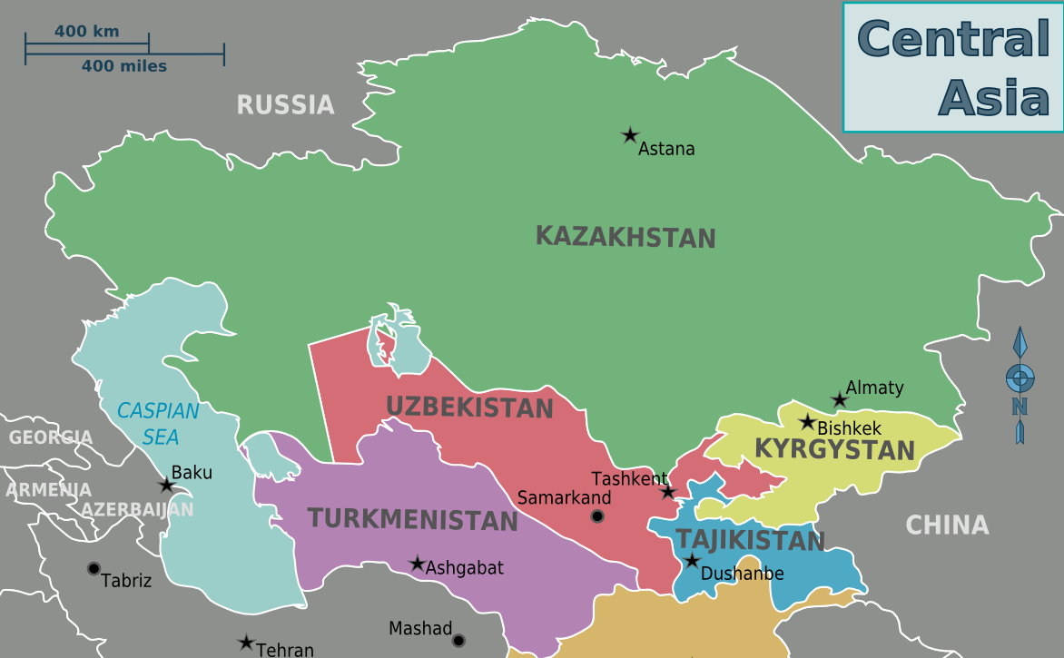 Карта Центральной Азии (фрагмент), автор: Cacahuate [(cc) Wikipedia.org]