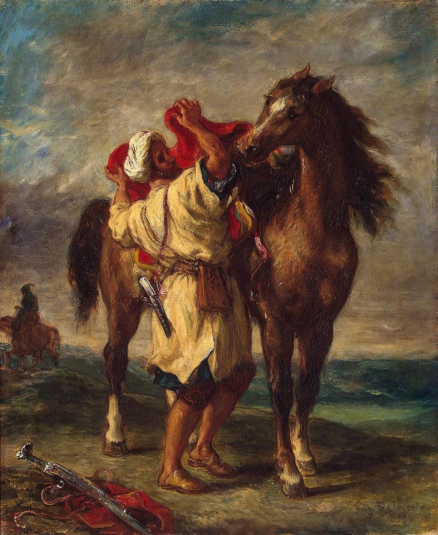 Эжен Делакруа. Марокканец, седлающий коня