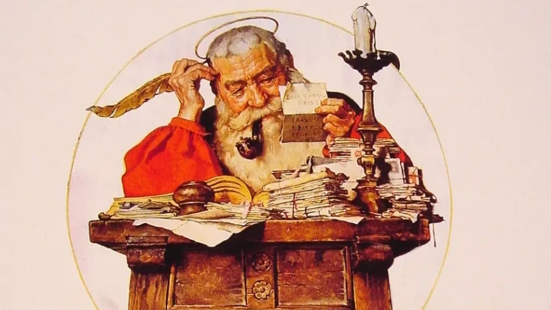 Норман Роквелл. Санта читает рождественскую почту (фрагмент). 1935