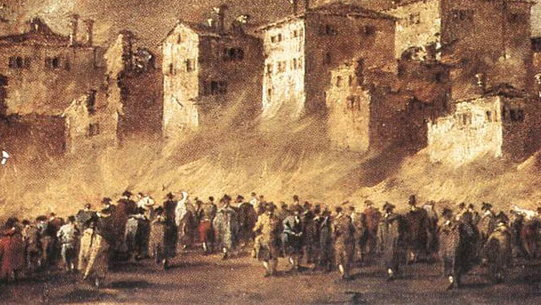 Франческо Гварди. Пожар в хранилище нефти в квартале Сан-Маркуола (фрагмент). XVIII в.