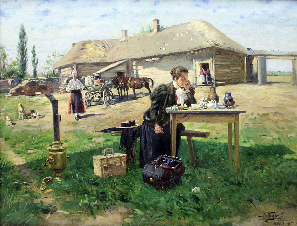 Владимир Маковский. Приезд учительницы. 1896