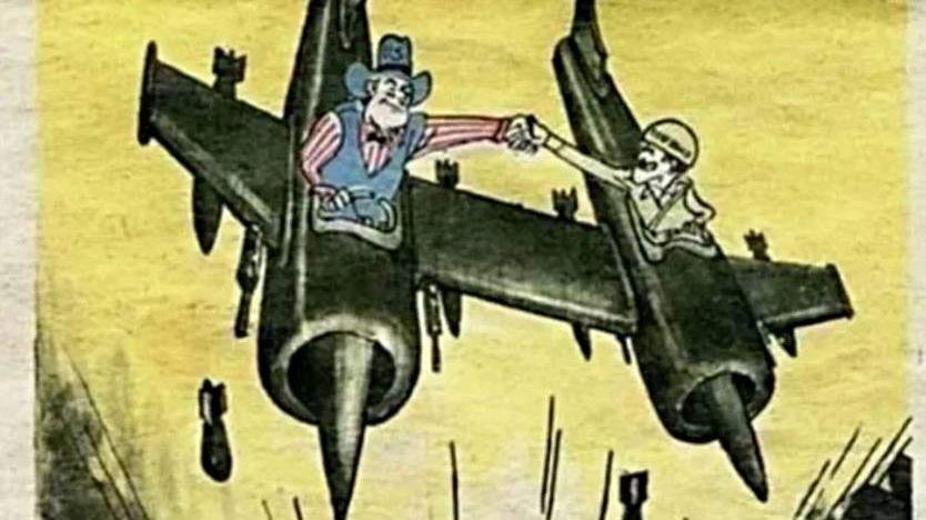 Юрий Черепанов. Американо-израильский тандем. Советский плакат (фрагмент). 1960-е