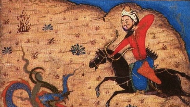 Фирдоуси, «Шахнаме». Бахрам Гур убивает дракона. 1371