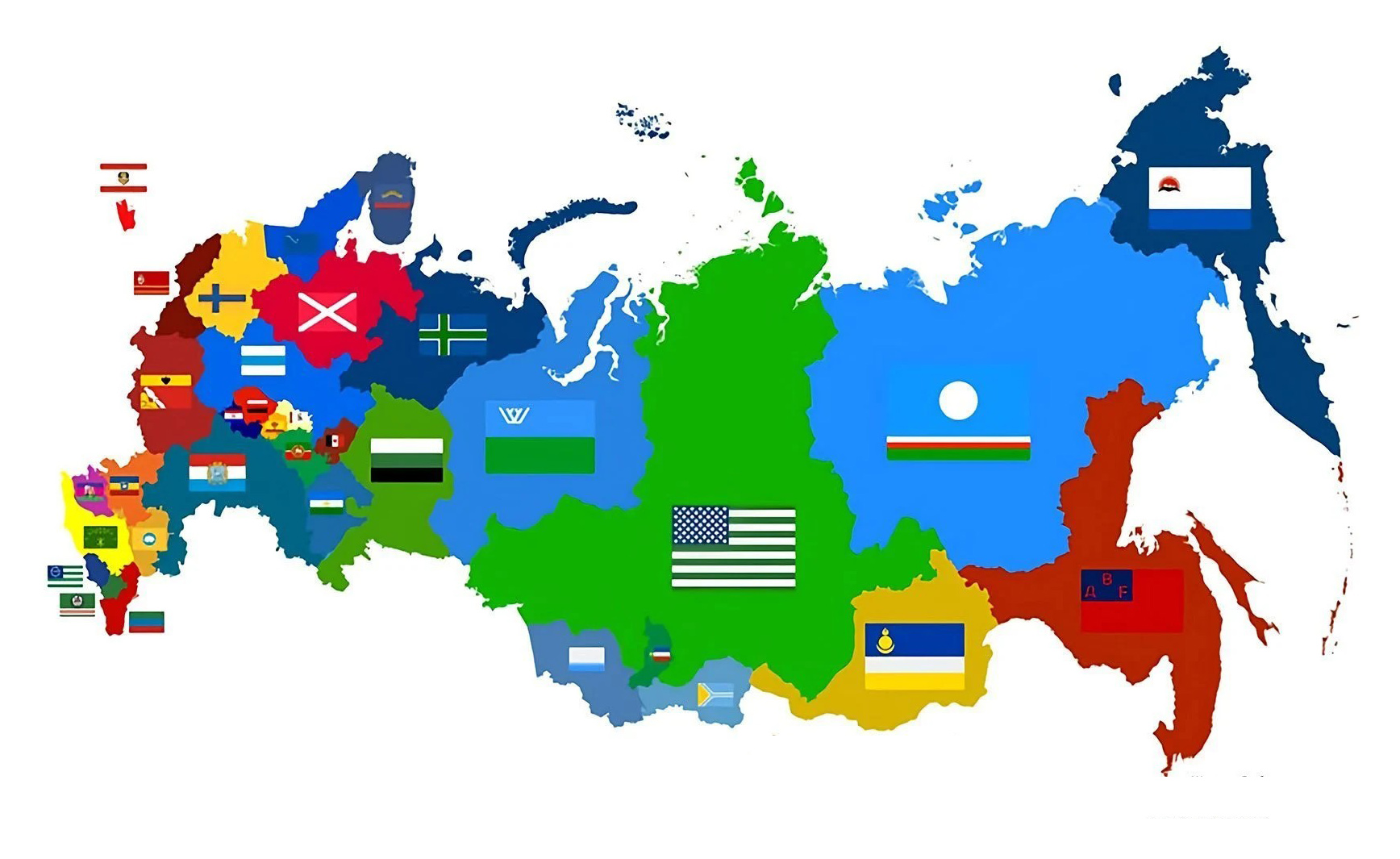Карта «деколонизации России», представленная на Втором форуме свободных народов России. Прага. Июль 2022