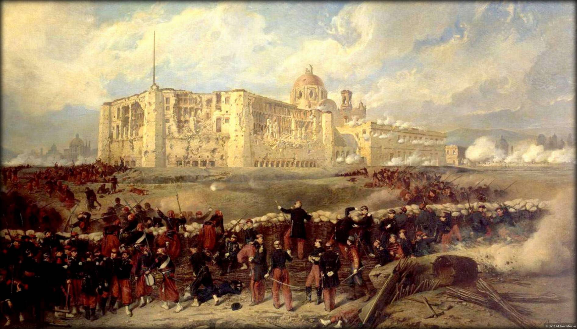 Жан-АдольфБос. Генерал Базен атакует крепость Сан Хавьер во время осады Пуэбло в 1863. (фрагмент). 1867