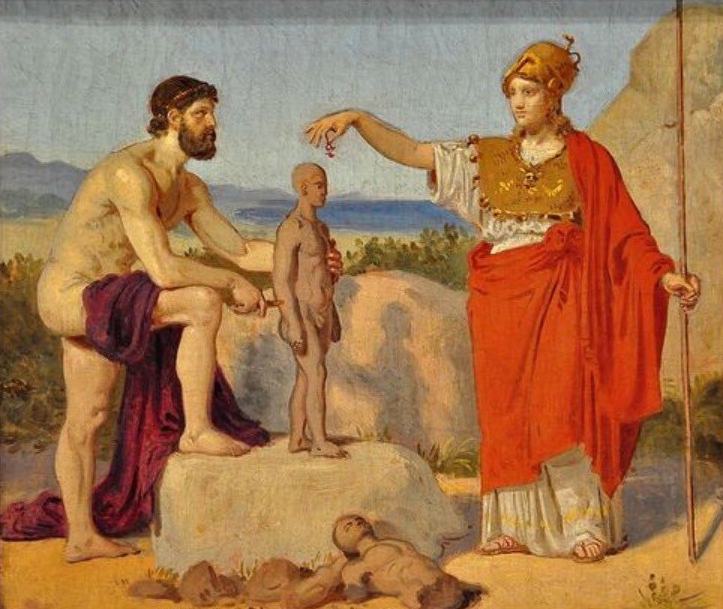 Константин Хансен. Прометей лепит человека из глины, а Афина дарует им дыхание. 1845