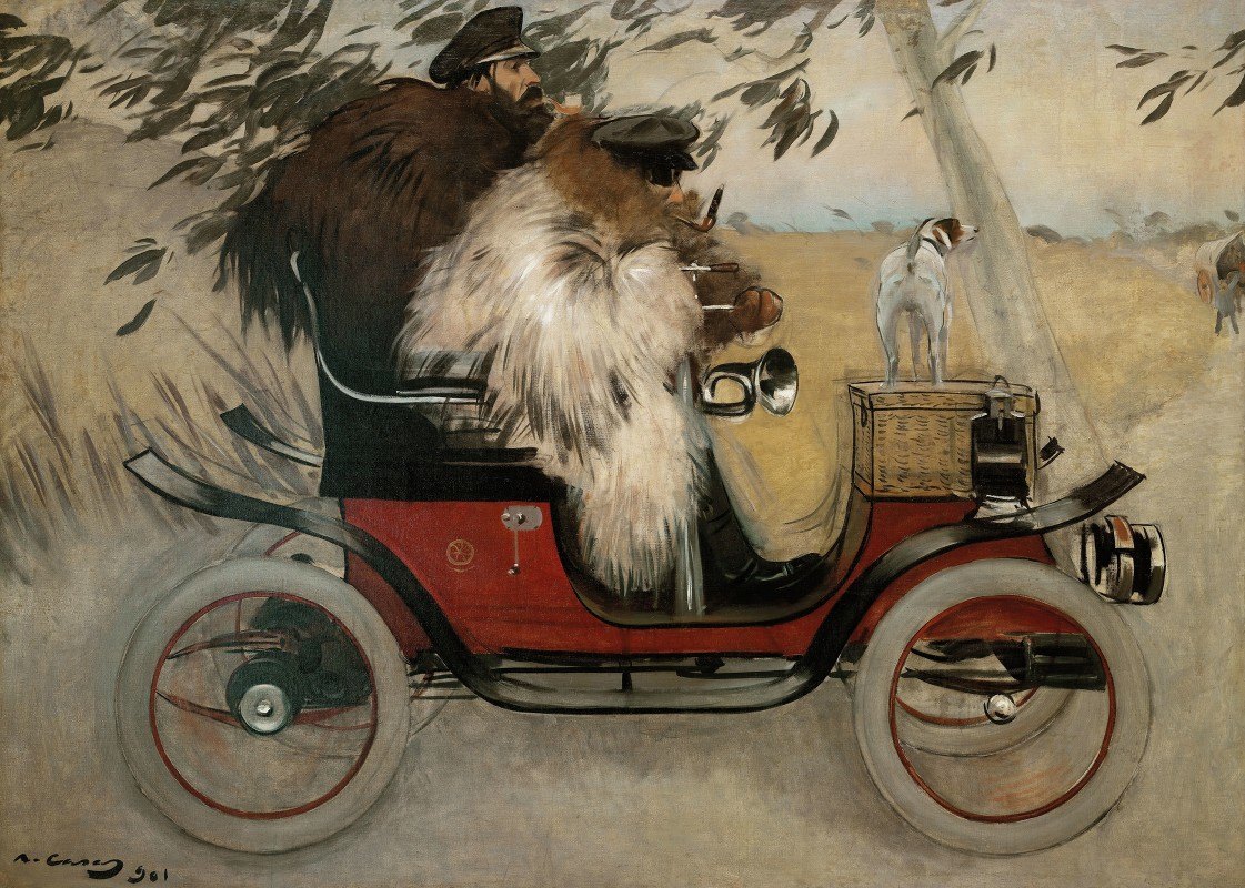 Рамон Касас. Рамон Касас и Пере Ромю в автомобиле. 1901
