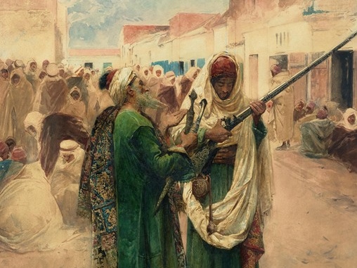 Густаво Симони. Продавец оружия (фрагмент). 1892