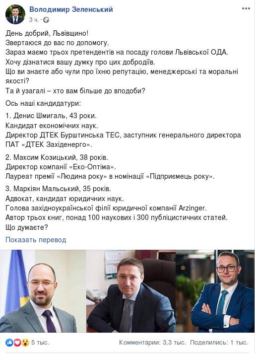 Публикация кандлидатов в мэры Львова