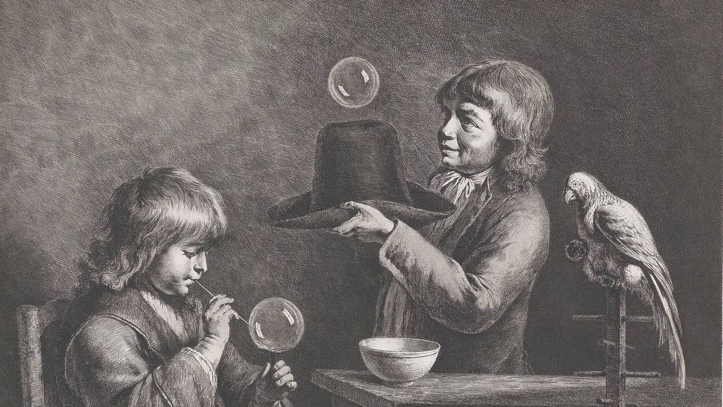 Жан-Жак де Буассье. Игра в мыльные пузыри (офорт). 1799 г.
