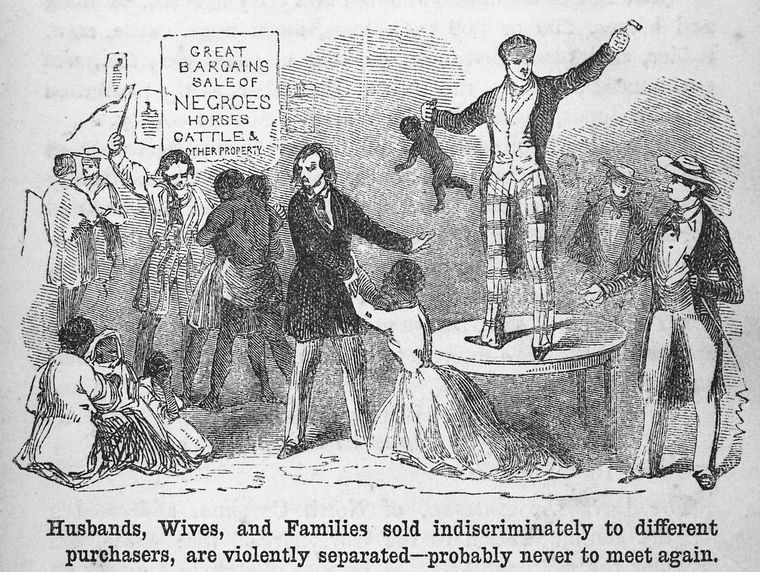 «Мужья, жены и семьи, проданные без разбора разным покупателям, насильственно разлучены — вероятно, они никогда больше не встретятся», 1843, Нью-Йоркская публичная библиотека