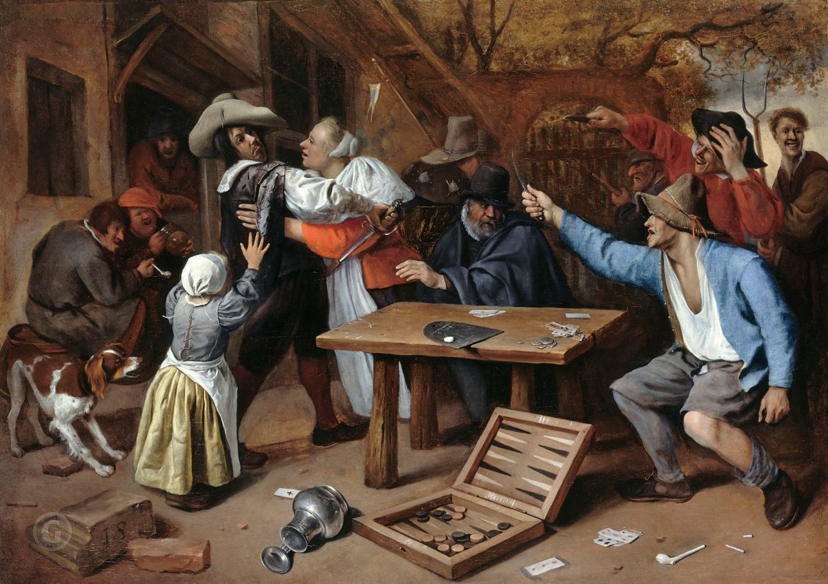 Ян Стен. Заварушка во время игры в карты. 17 век
