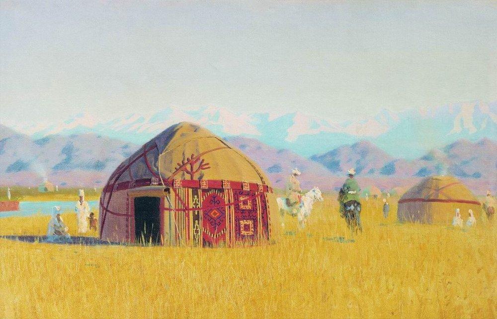 Василий Верещагин. Киргизия. Юрты на берегу реки Чу, 1875