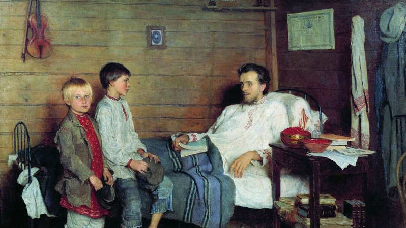 Николай Богданов-Бельский. У больного учителя (фрагмент). 1897