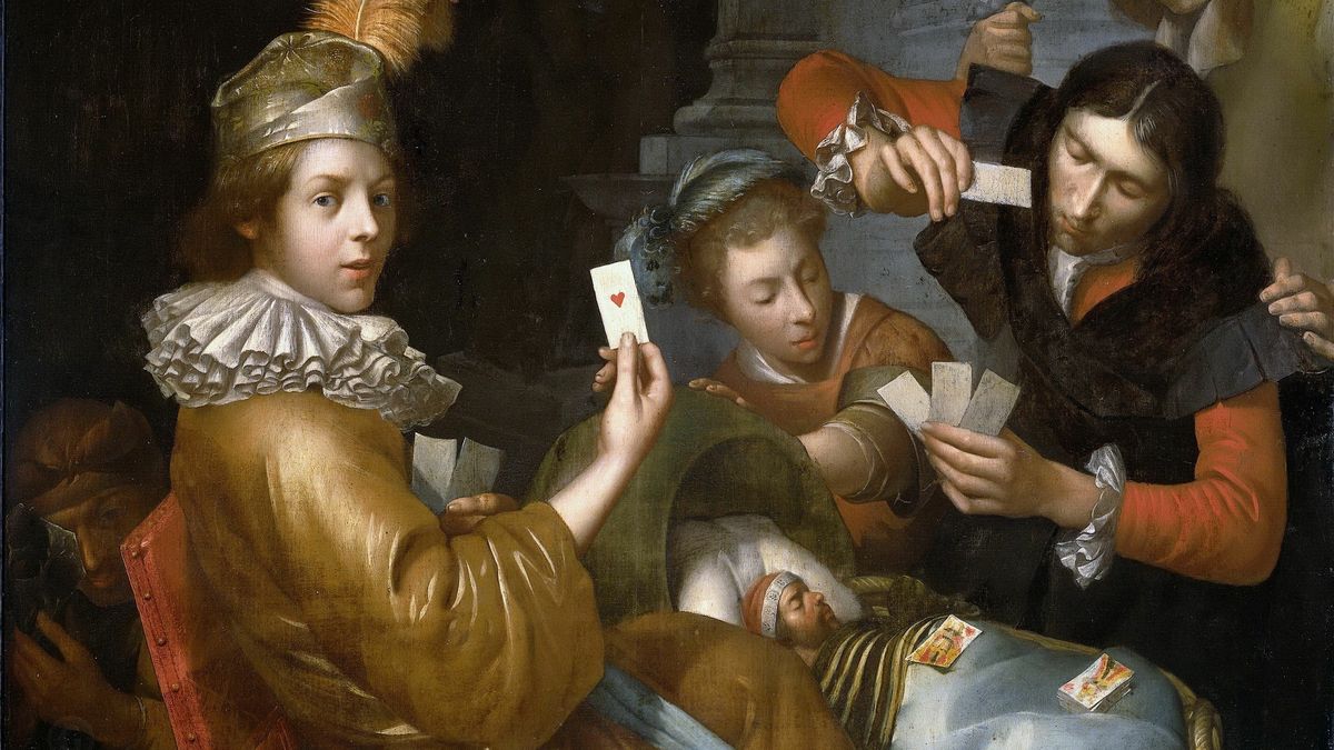 Йоханнес ван Вейкерслот. Игра в карты на колыбель, аллегория (фрагмент). 17 век