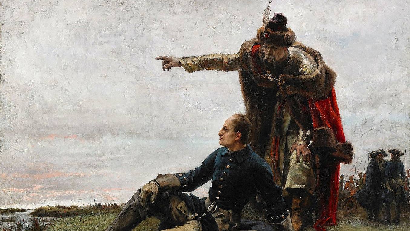 Гетман Мазепа дает совет Карлу XII после Полтавской битвы