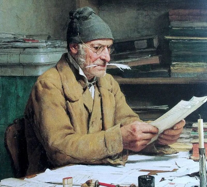 Альберт Анкер. Деревенский чиновник (Сельский писарь) (фрагмент). 1874