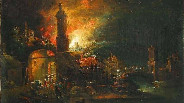 Голландский художник. XVII в. Пейзаж с пожаром