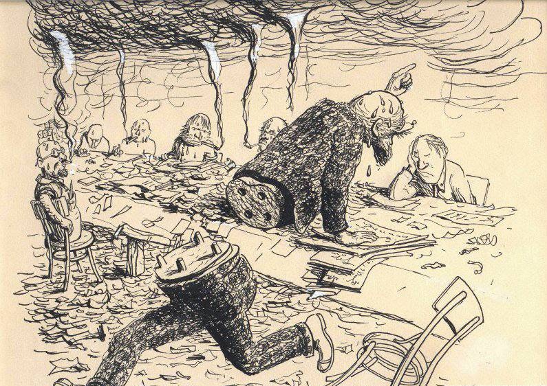 Аминадав Каневский. Прозаседавшиеся (иллюстрация в к одноименному стихотворению В. Маяковского). 1936