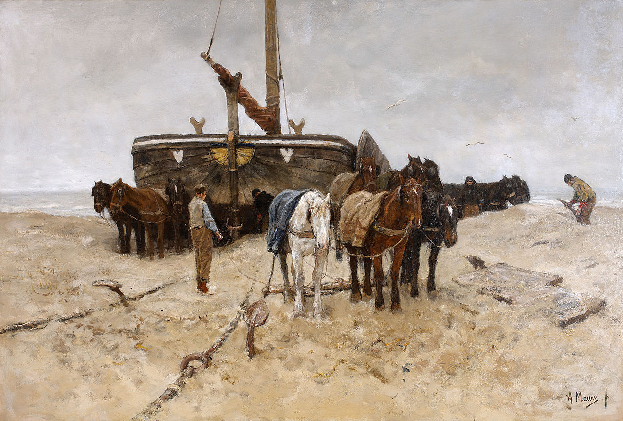 Антон Мауве. Вытаскивание рыбацкого судна на берег. 1882