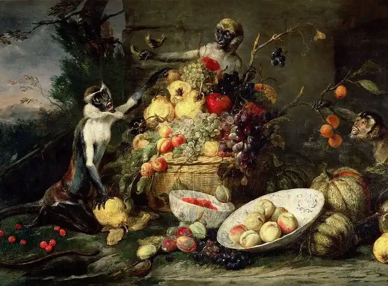 Франс Снейдерс. Две обезьянки, крадущие фрукты. 1640