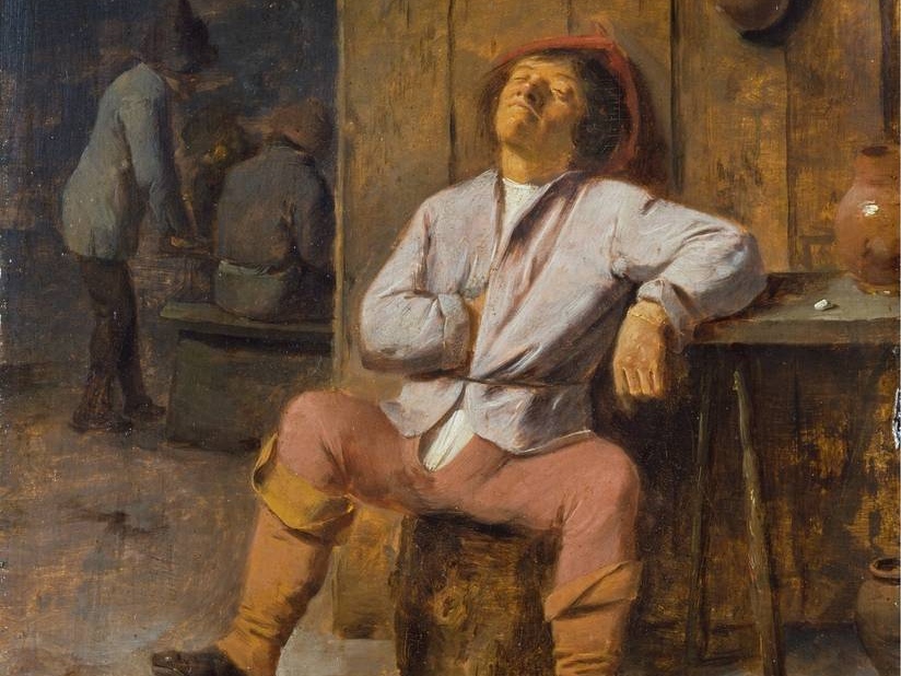 Адриан Брауэр. Спящий крестьянин (фрагмент). 1630-1638
