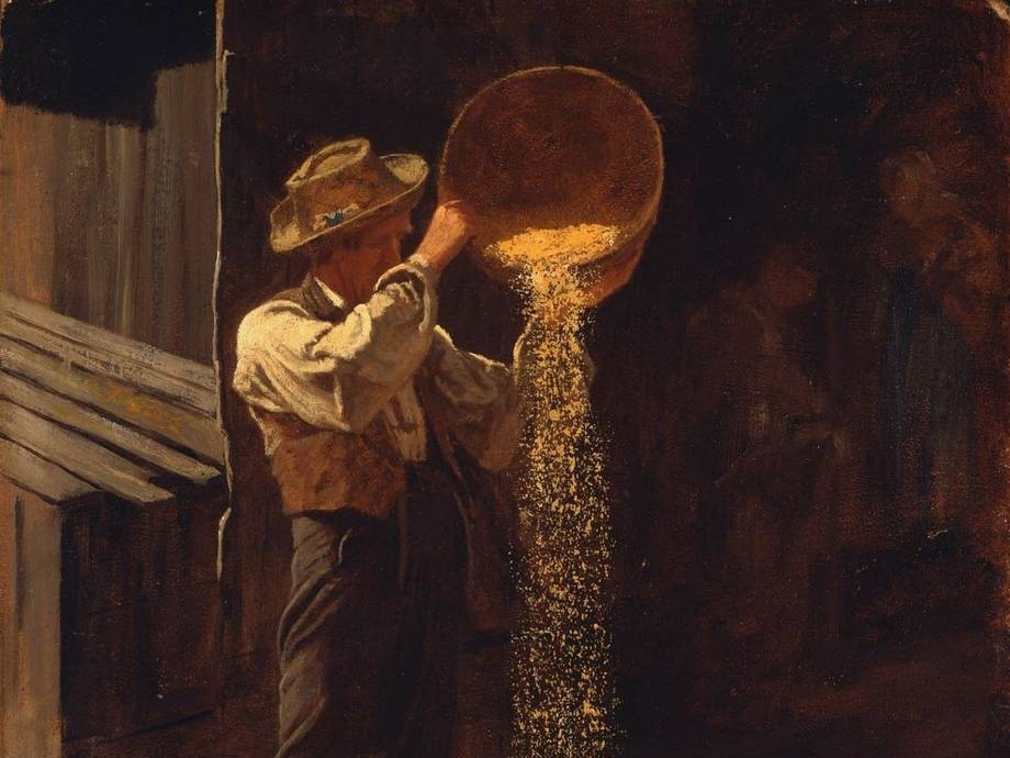Истмен Джонсон. Провеивание зерна (фрагмент). 1873-1879