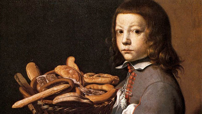 Эваристо Башенис. Мальчик с корзиной хлеба (фрагмент). 1665