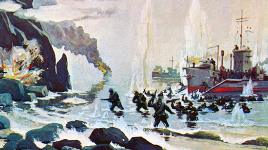 Г.А. Сотсков.  Высадка морского десанта на остров Шумшуи (фрагмент)